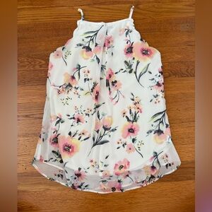 Floral Sleeveless Blouse - White and Pink